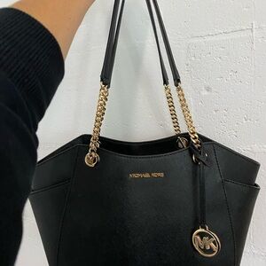 Michael Kors Black Shoulder Bag with Gold Accents